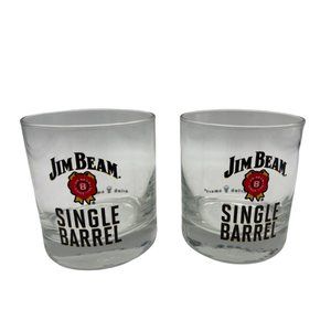 Pair Jim Beam Single Barrel Whiskey Glass Lowball Rocks 3.25" Drink Smart